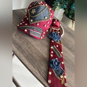 Embellished Red and Blue Women's Accessory Set